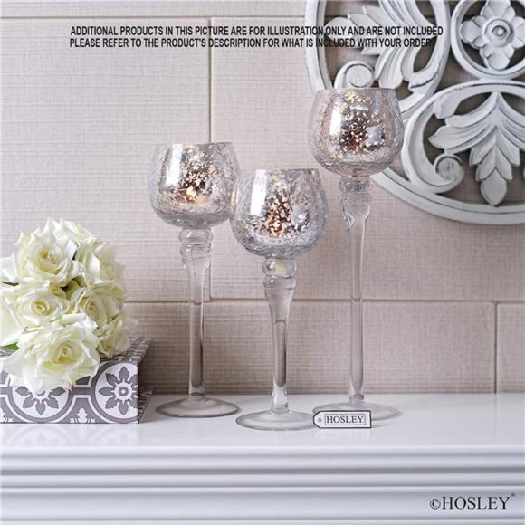 Set of 3 Crackle Metallic Glass Tealight Holders - 12 Inch, 10 Inch,9 Inch Ideal - Picture 5 of 7